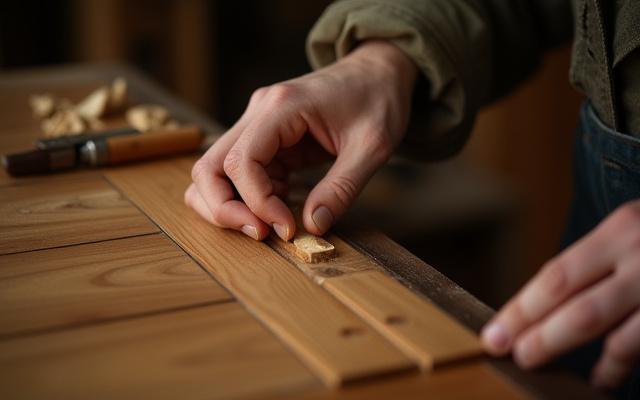 Nærbillede af håndværker, der finerarbejder et møbel med præcision